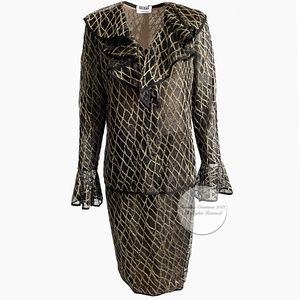 Authentic Vintage Bill Blass 2-Piece Illusion Lace Jacket & Skirt Set Size 12